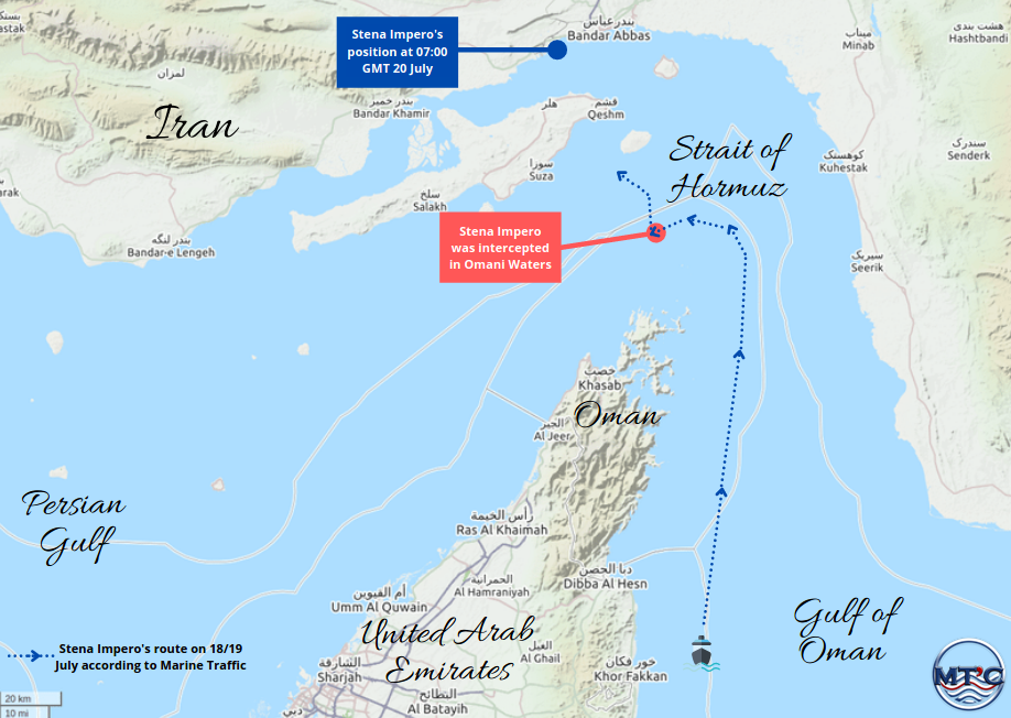 the Iranian Revolutionary Guards seized in the Strait of Hormuz, “the Stena Impero”, a Tanker flying the British flag