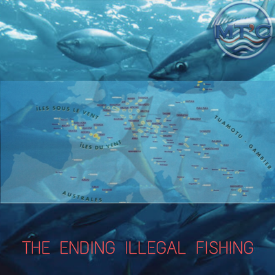 French Polynesia a territory as big as europe, on a tuna school background