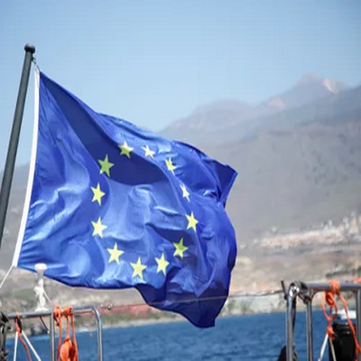 european flag flying in the mediterranean sea