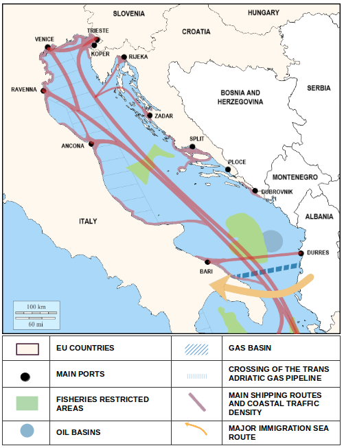 Map of issues in the Adriatic Sea