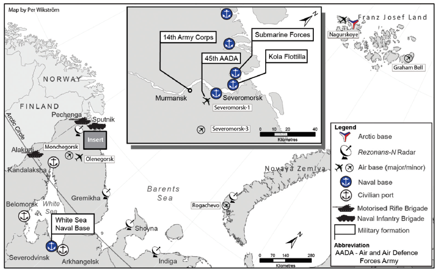 A selection of Northern Fleet and civilian objects in the Barents Sea region